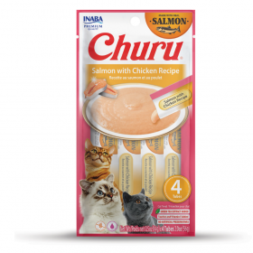 Кремообразно лакомство за котки Inaba Churu Salmon with Chicken 4 x 14 g – със сьомга и пиле